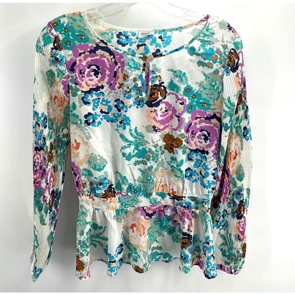Charming Charlie Women's Floral Top Blouse Long Sleeve Peplum Multicolor Medium - Picture 16 of 16